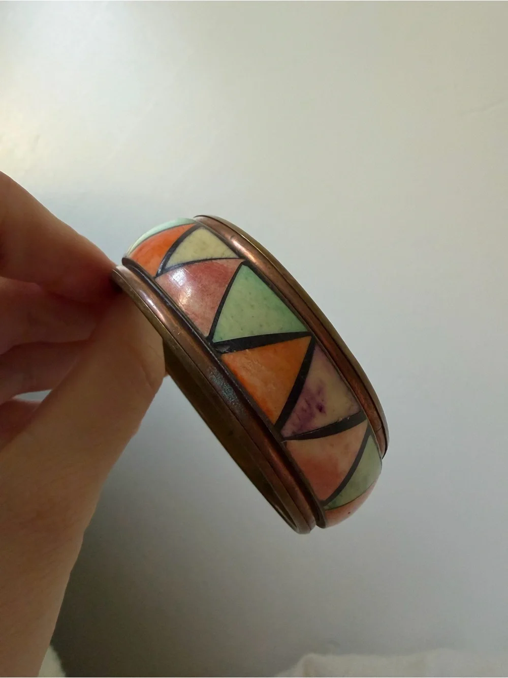 Handcrafted Multicolor Geometric Enamel Bangle Bracelet